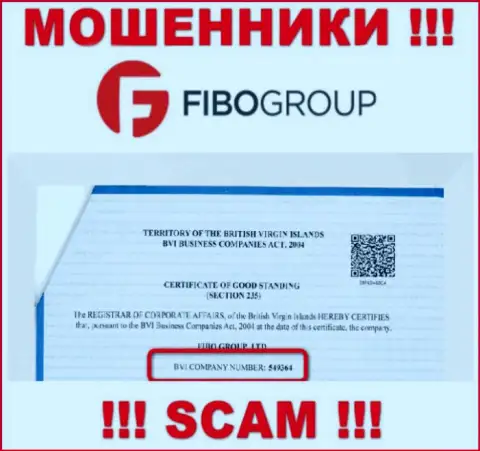 Регистрационный номер мошеннической конторы Фибо-Форекс Ру - 549364