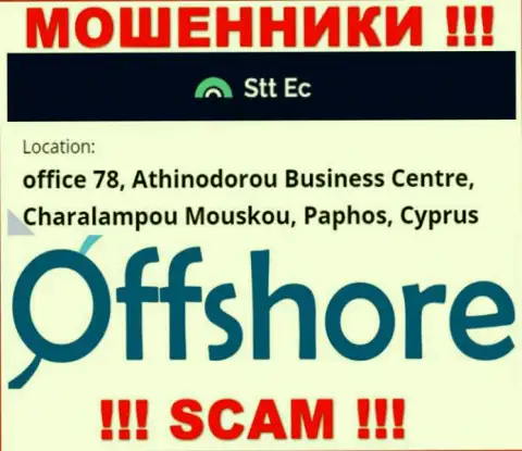 Весьма рискованно совместно работать, с такими интернет-разводилами, как компания STT EC, ведь сидят они в оффшорной зоне - office 78, Athinodorou Business Centre, Charalampou Mouskou, Paphos, Cyprus