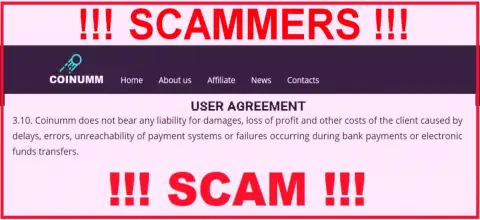 Coinumm Com scammers aren't liable for clientage losses