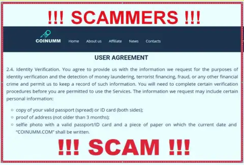 Coinumm Scammers collect personal data from their customers