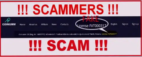 Coinumm Com scammers do not have a license - look out