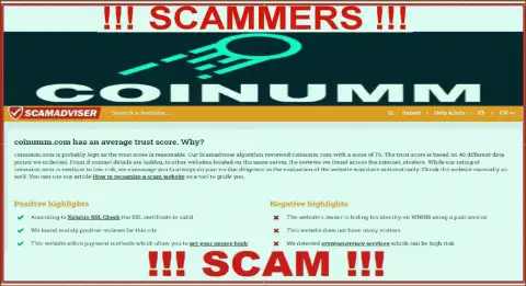 Information about Coinumm Com swindlers from ScamAdviser Com