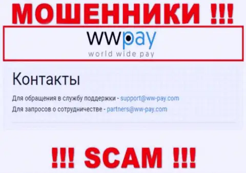 На сайте компании WW Pay приведена электронная почта, писать сообщения на которую рискованно