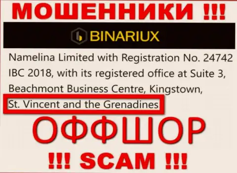 Binariux - это МОШЕННИКИ, которые зарегистрированы на территории - Saint Vincent and the Grenadines