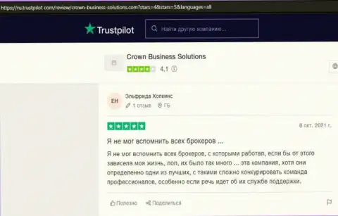 Хорошо говорят игроки о условиях ФОРЕКС организации CROWN BUSINESS SOLUTIONS LIMITED на веб-ресурсе Trustpilot Com