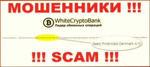 Юридическим лицом, управляющим аферистами WhiteCryptoBank, является Geely Financials Denmark A/S