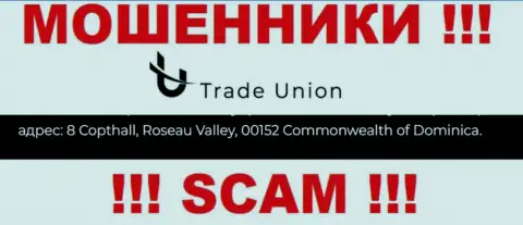 Все клиенты TradeUnion будут оставлены без копейки - данные интернет-мошенники спрятались в оффшорной зоне: 8 Коптхолл, Долина Розо, 00152 Доминика