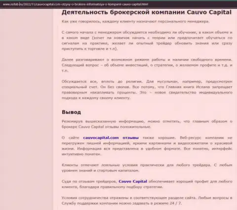 Брокер Cauvo Capital был описан в обзоре на web-портале nsllab ru