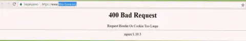 Официальный web-ресурс forex дилера Фибо Груп некоторое количество дней заблокирован и показывает - 400 Bad Request (неверный запрос)