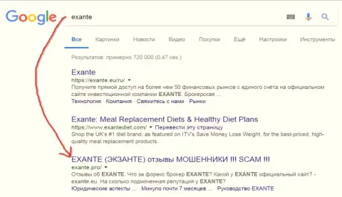 Пользователи Гугла проинформированы, что Экзанте это МОШЕННИКИ !!!