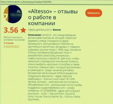 Статья о Forex компании AlTesso на онлайн-сайте otzivi o rabote ru